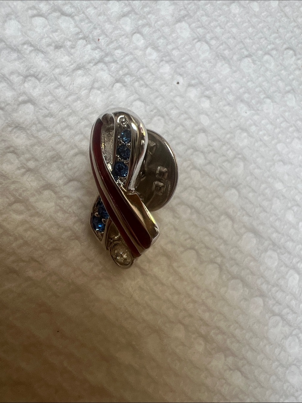 Patriotic Red -white and Blue Ribbon  Swarovski Crystal Brooch